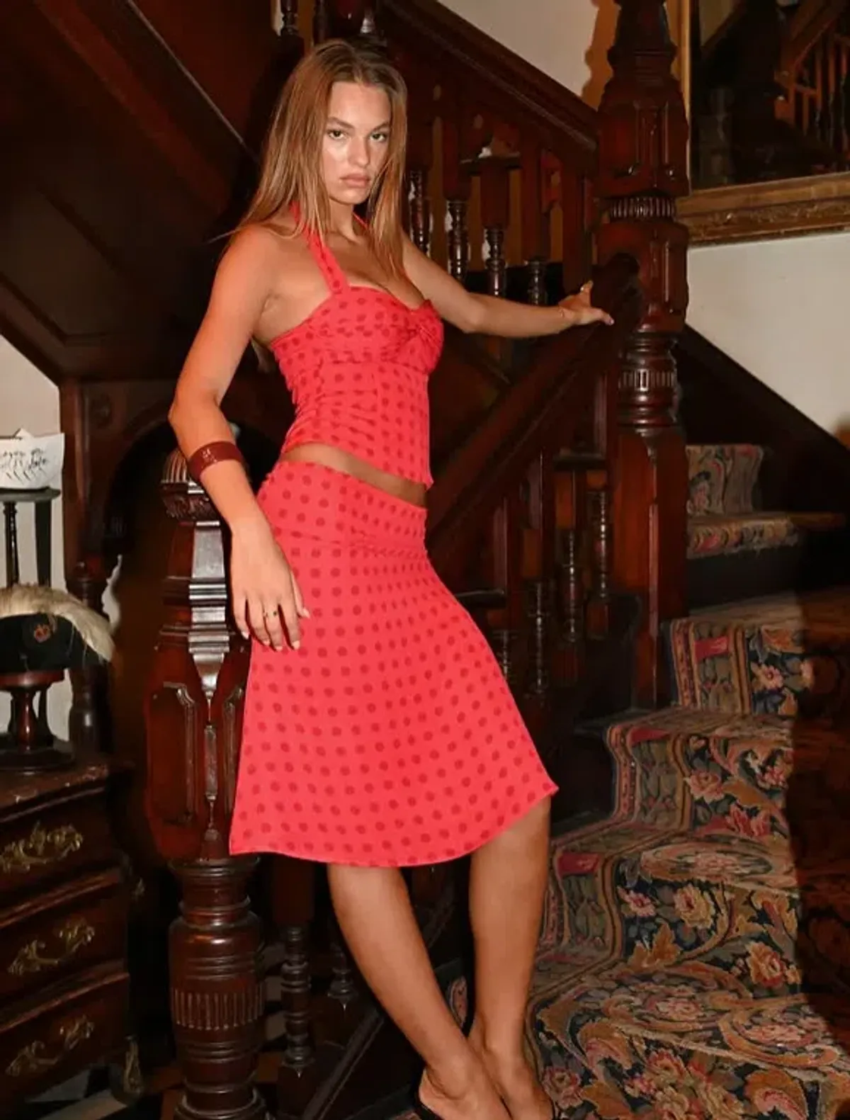 Dear Frankie Saskia Corset and Midi Skirt Scarlet 8 for rent on The Volte - main image