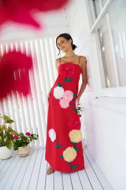 Elliatt Buttercup Embroidered Maxi Dress Red Size AU 6 for rent on The Volte - image 2