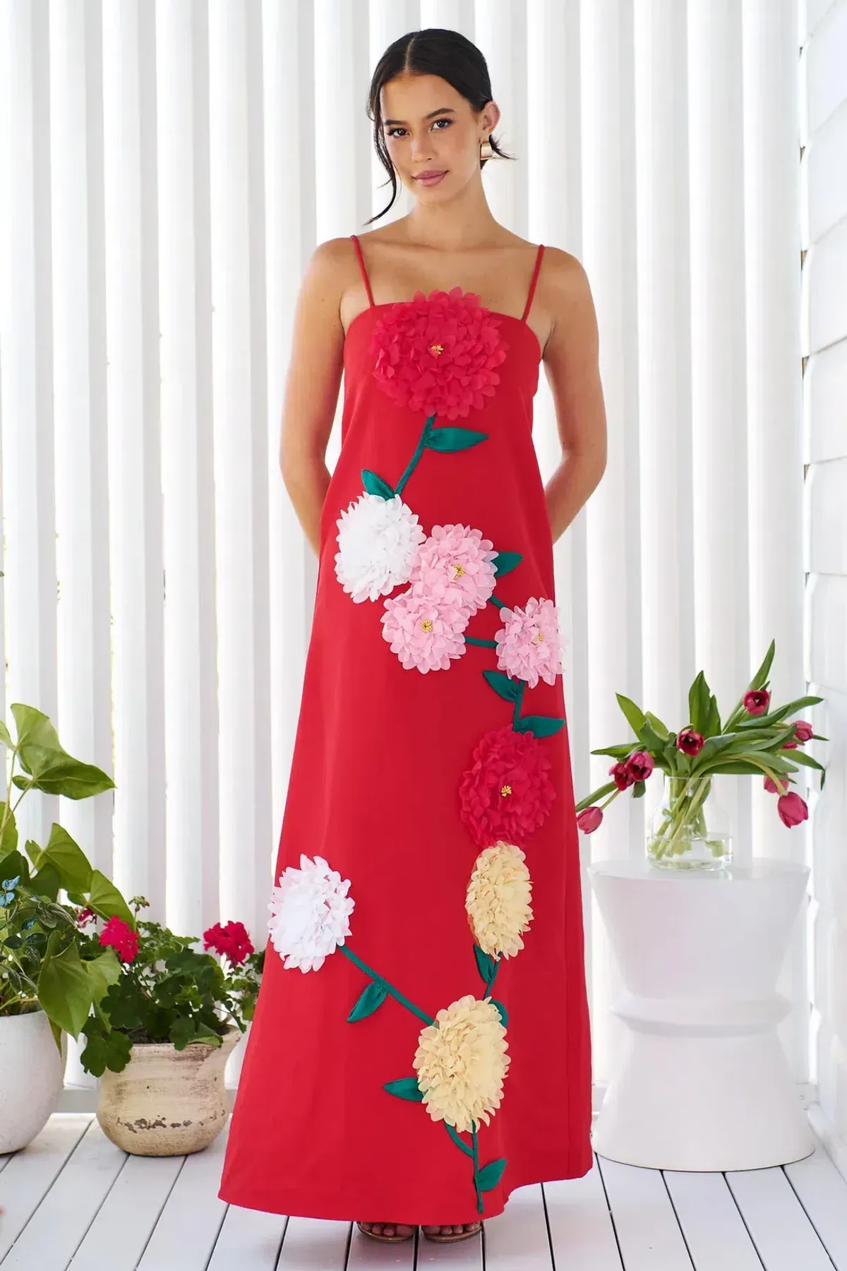 Elliatt Buttercup Embroidered Maxi Dress Red Size AU 6 for rent on The Volte - main image