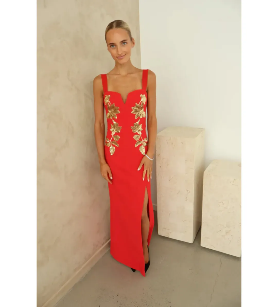 Rebecca Vallance Versaille Sequined Crêpe Gown in Red Size AU4 for rent on The Volte - main image