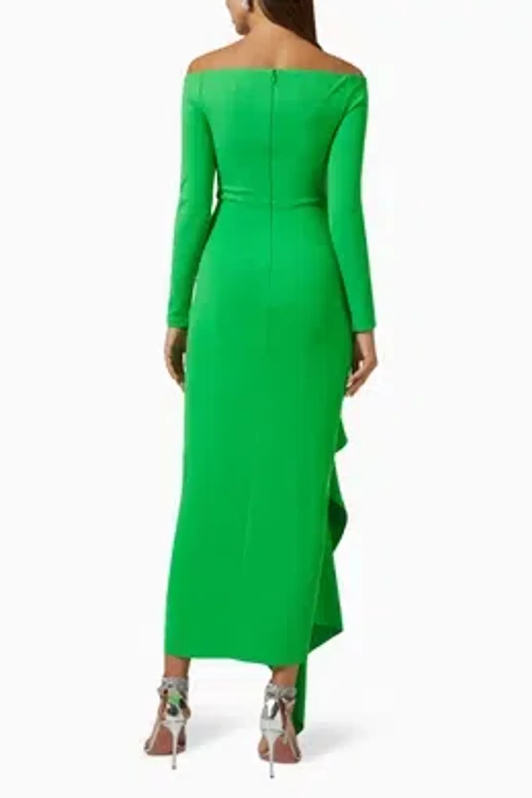 Solace London Off-the-shoulder Ruffled Dress Lotus Green Size 10 for rent on The Volte - main image