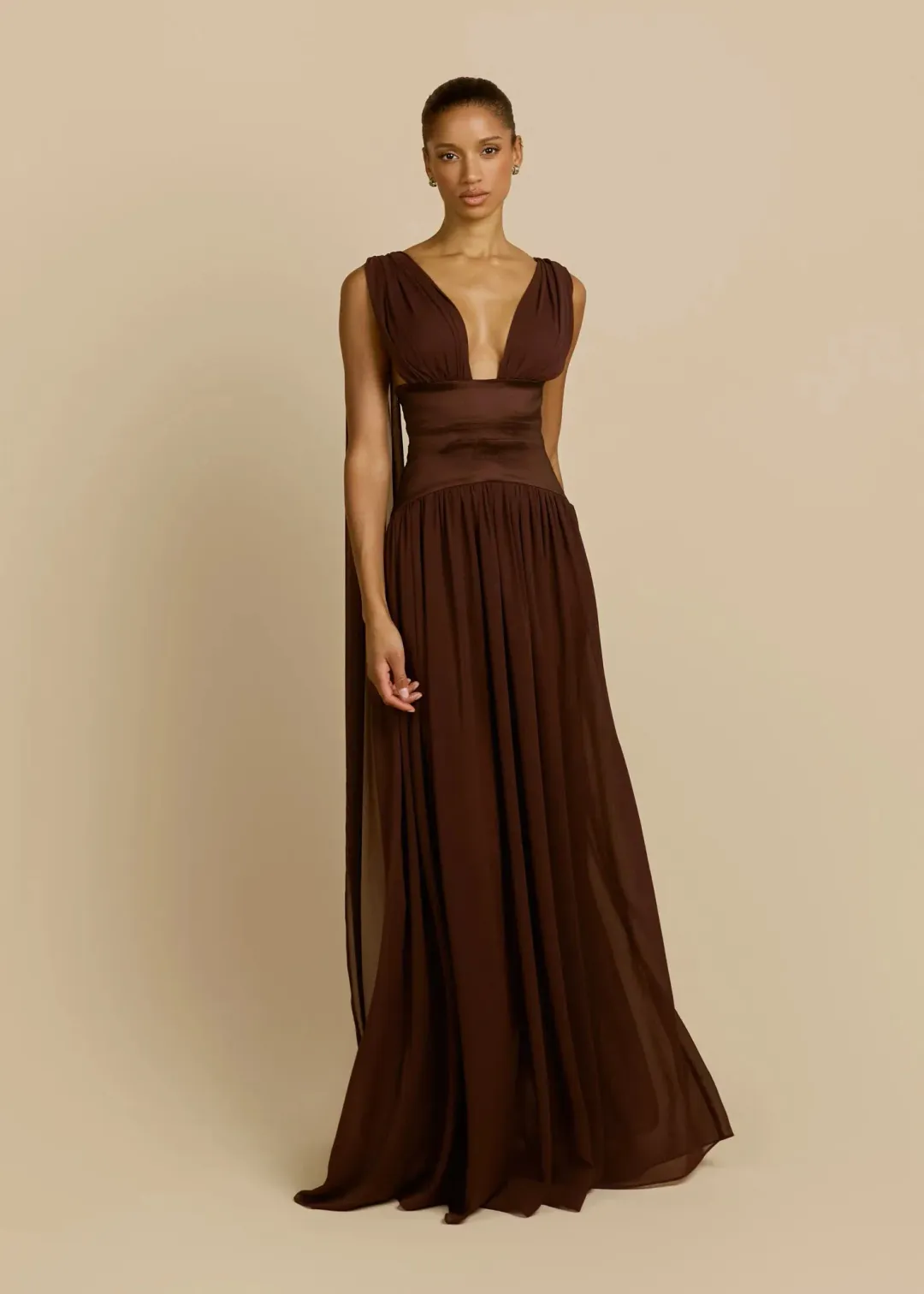 Arcina Ori Ramona Gown in Cacao Brown Size XS  for rent on The Volte - main image