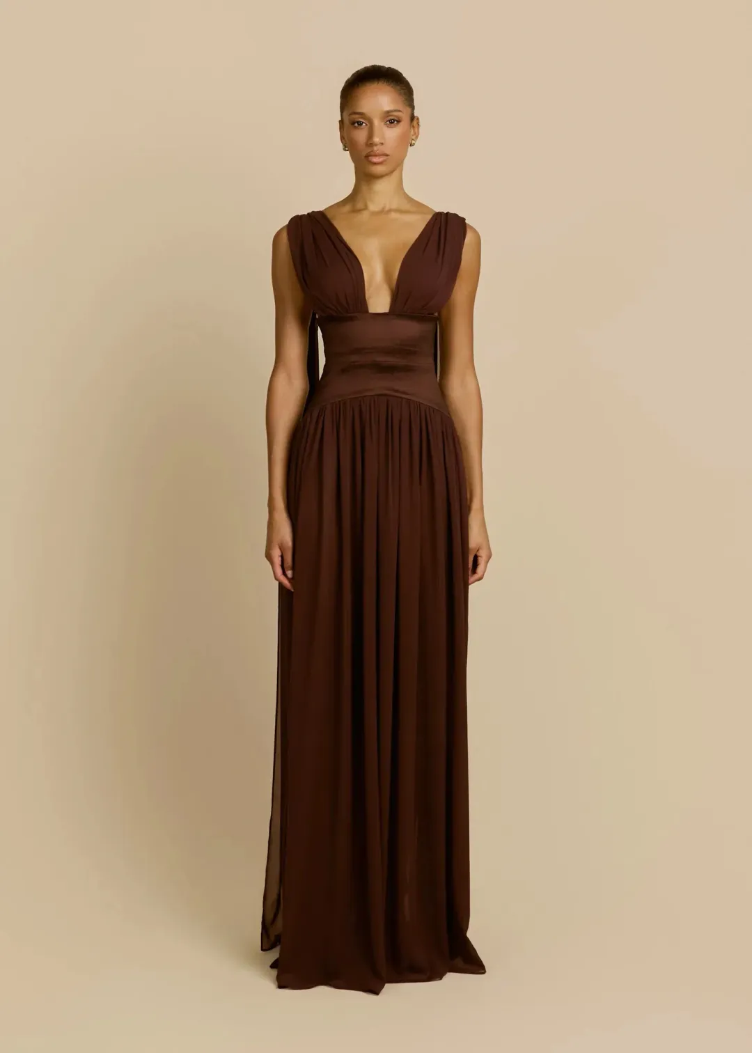 Arcina Ori Ramona Gown in Cacao Brown Size XS  for rent on The Volte - main image