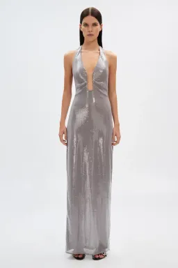 MISHA ‘Alusia’ Sequin Maxi Dress – Pewter Silver – Size AU M/10 ✨ for rent on The Volte - image 2