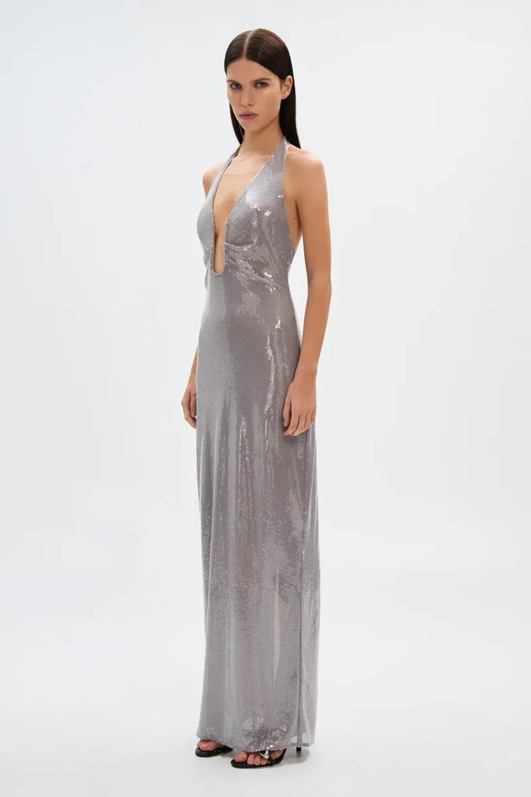 MISHA ‘Alusia’ Sequin Maxi Dress – Pewter Silver – Size AU M/10 ✨ for rent on The Volte - main image