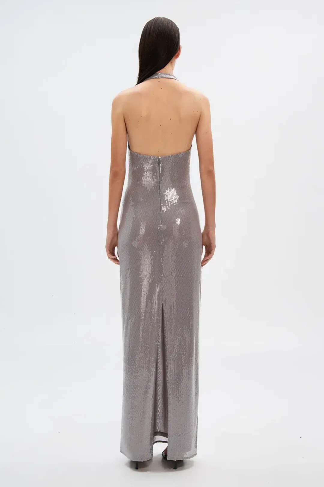 MISHA ‘Alusia’ Sequin Maxi Dress – Pewter Silver – Size AU M/10 ✨ for rent on The Volte - main image