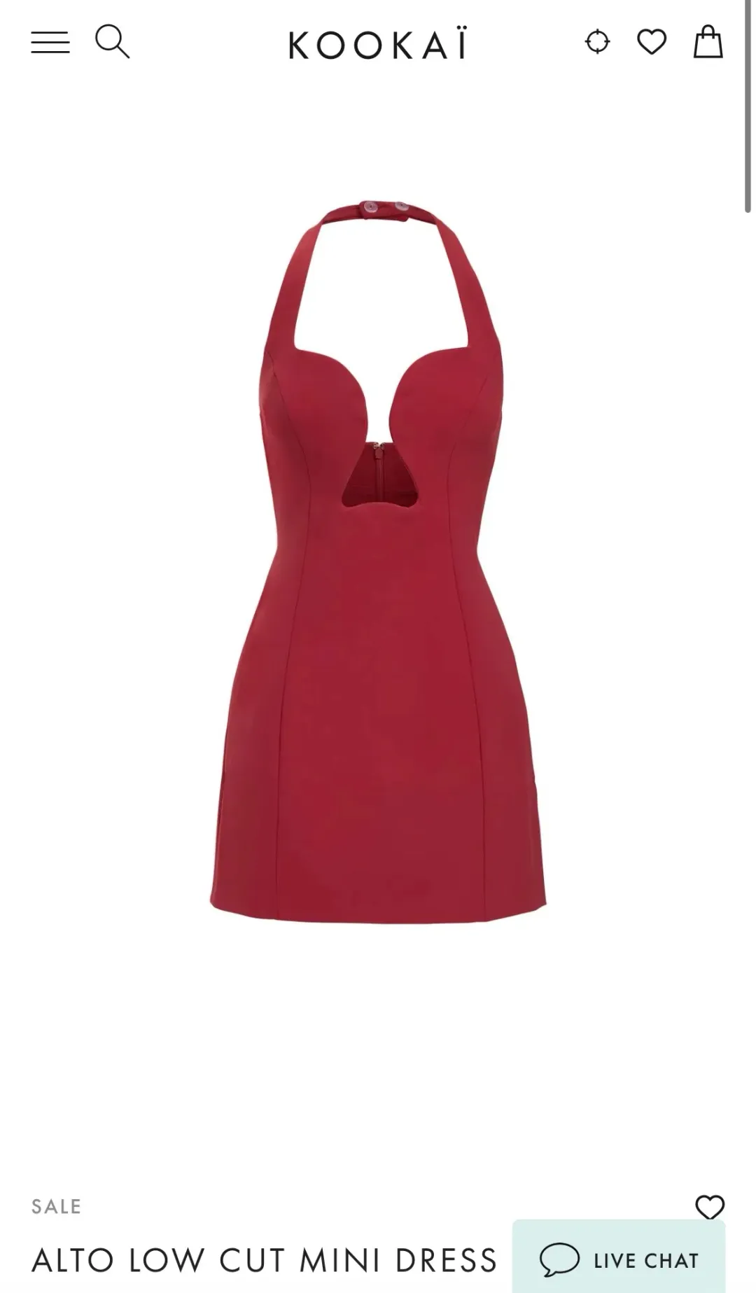 Kookai Alto Low Cut Mini Dress in Red for rent on The Volte - main image