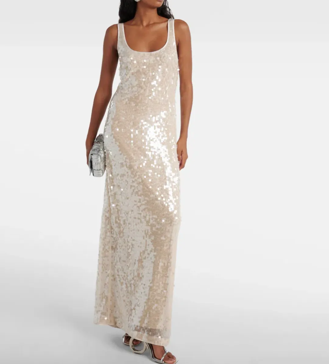 SIMKHAI Bex Sequined Tulle Maxi Long Maxi Dress Gown in Cream US 6 (Best fits AU12) | Engagement Dress  for rent on The Volte - main image