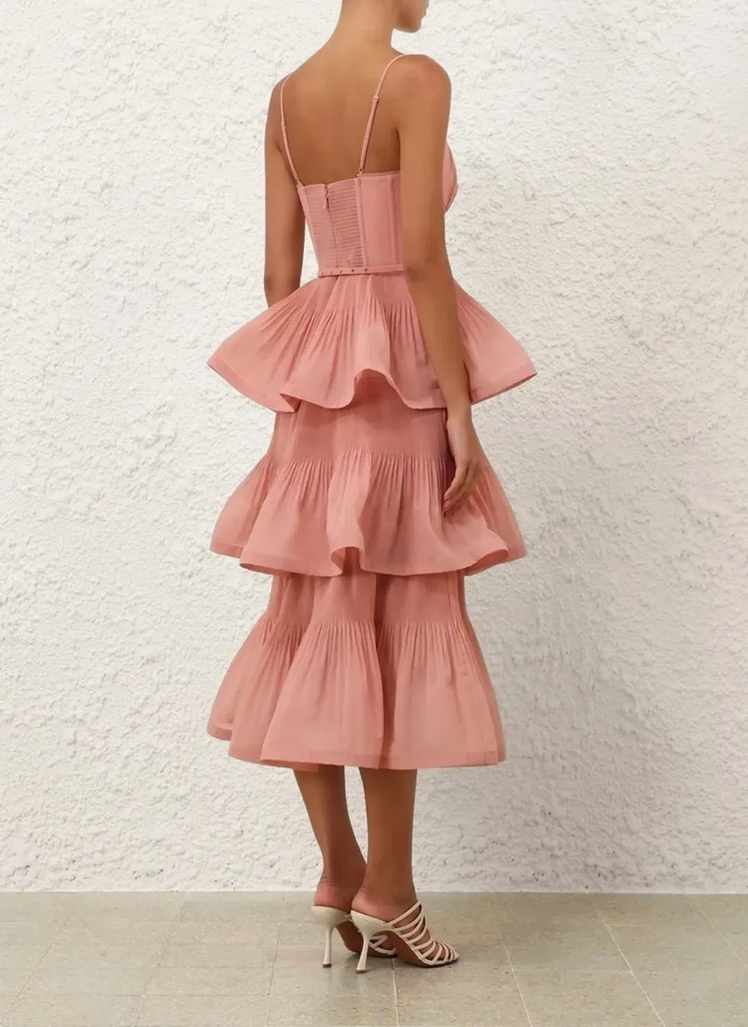 Zimmermann Pleated Tiered Midi in Dusty Pink Size 1 for rent on The Volte - main image
