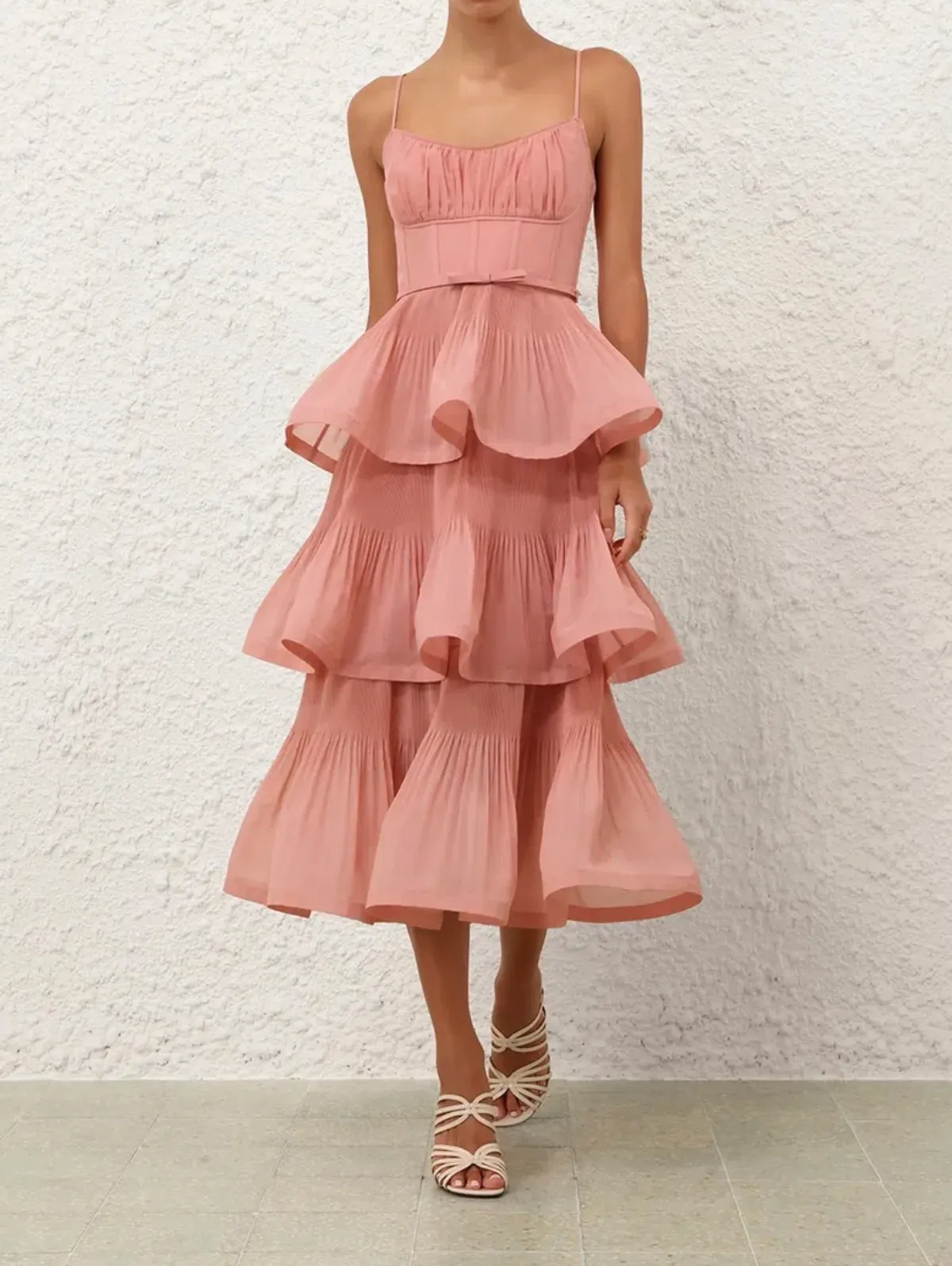 Zimmermann Pleated Tiered Midi in Dusty Pink Size 1 for rent on The Volte - main image