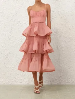 Zimmermann Pleated Tiered Midi in Dusty Pink Size 1 for rent on The Volte - image 1
