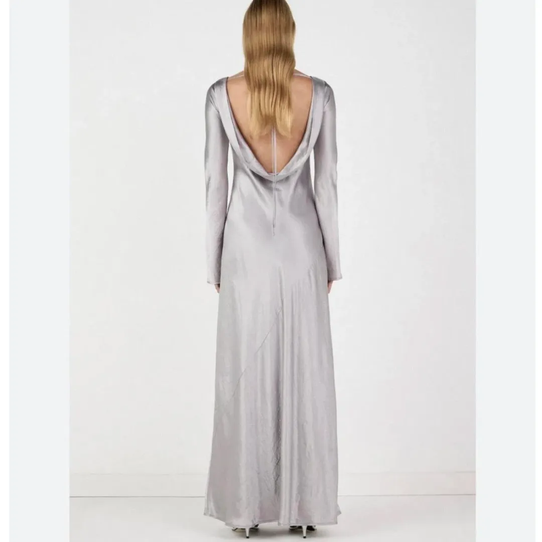 Hansen & Gretel Sundra Backless Maxi Dress Silver SIZE SMALL for rent on The Volte - main image