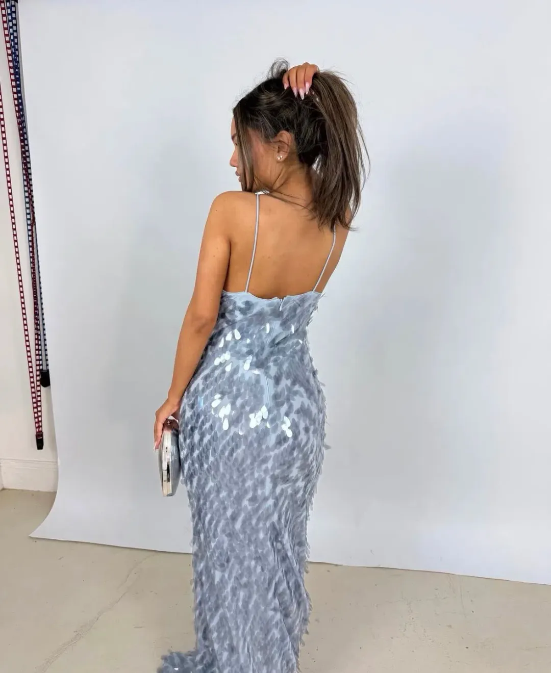 MISHA THE SAPPHIRE SEQUIN DRESS in dove grey size 8 for rent on The Volte - main image