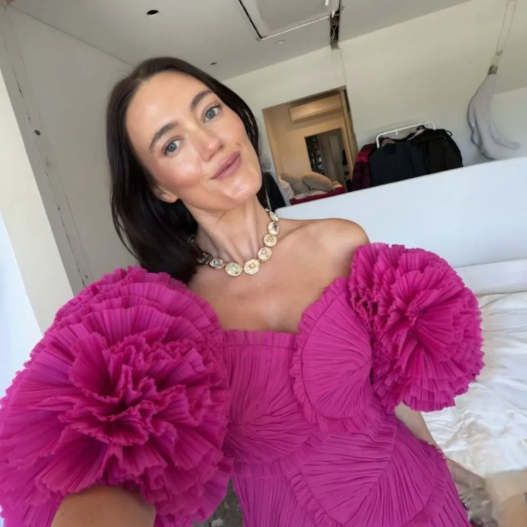 AJE Crystallise Pleated Mini Dress In Fuchsia Size 10 for rent on The Volte - main image