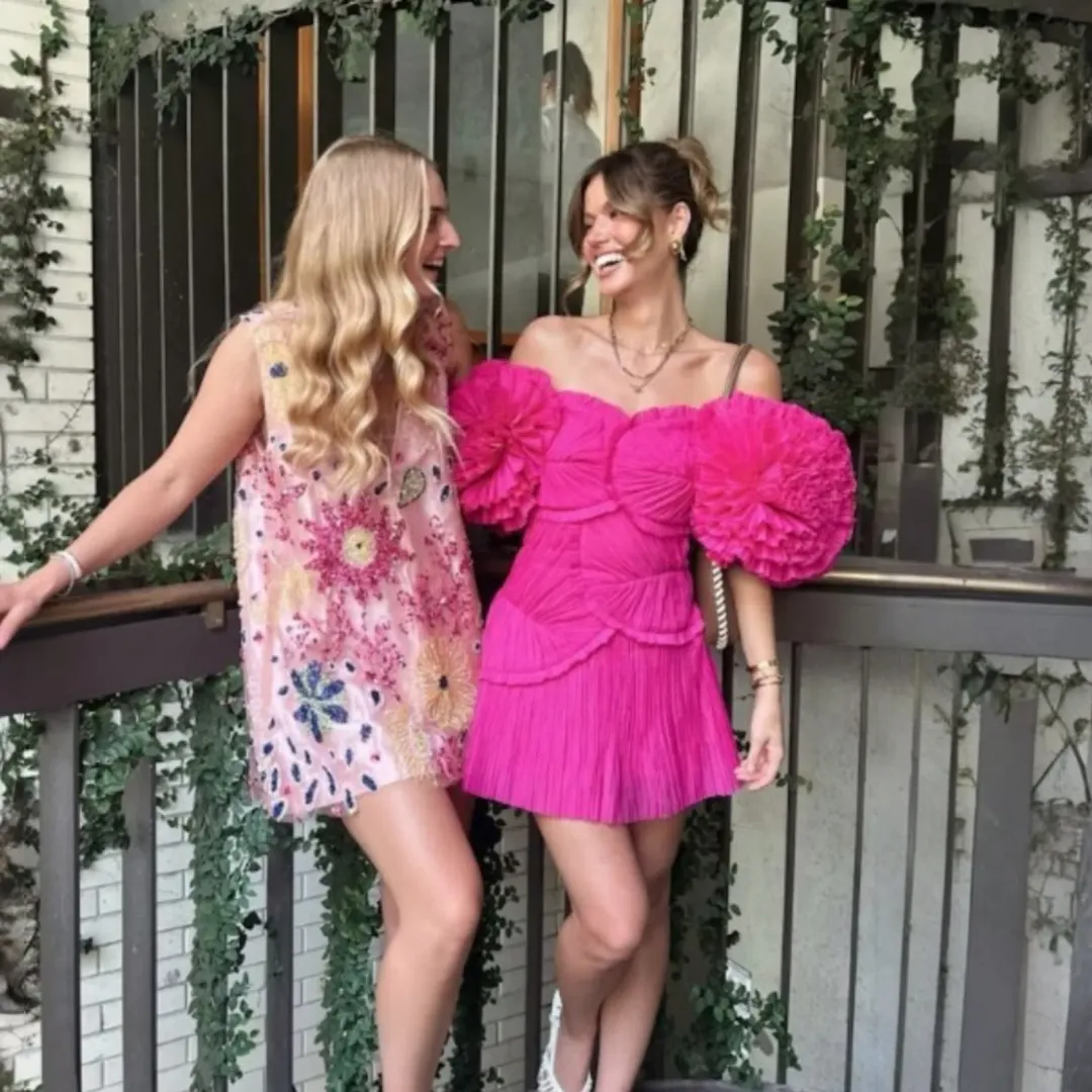 AJE Crystallise Pleated Mini Dress In Fuchsia Size 10 for rent on The Volte - main image