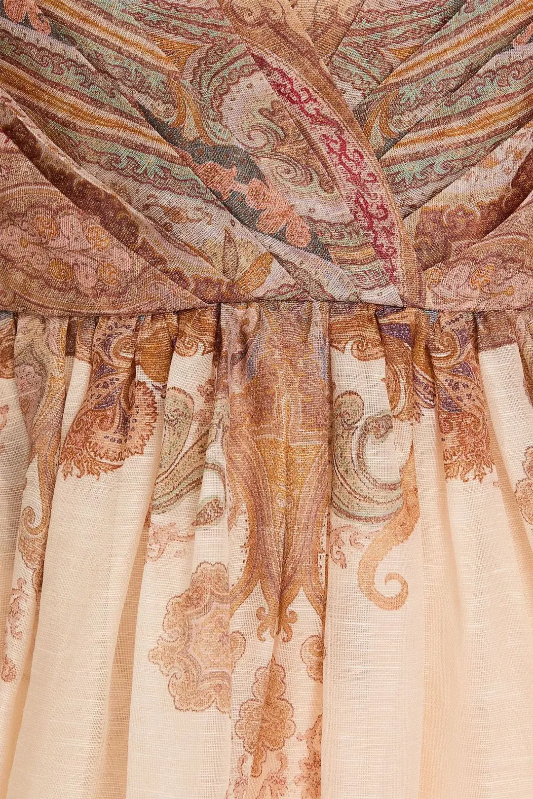 Zimmermann Illustration Draped Midi Dress Cream Paisley Size 10 for rent on The Volte - main image
