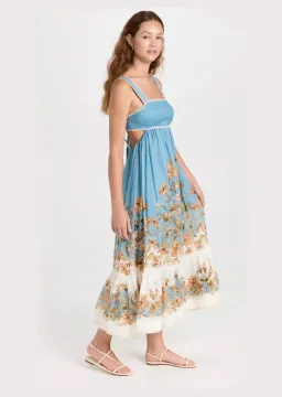 Zimmermann Chintz Tiered Midi Dress Blue Daisy Floral Size 1/ AU 10  for rent on The Volte - image 2