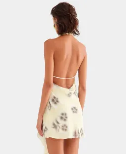 Venroy Draped Halter mini - pale yellow blurred floral - size XS for rent on The Volte - image 2