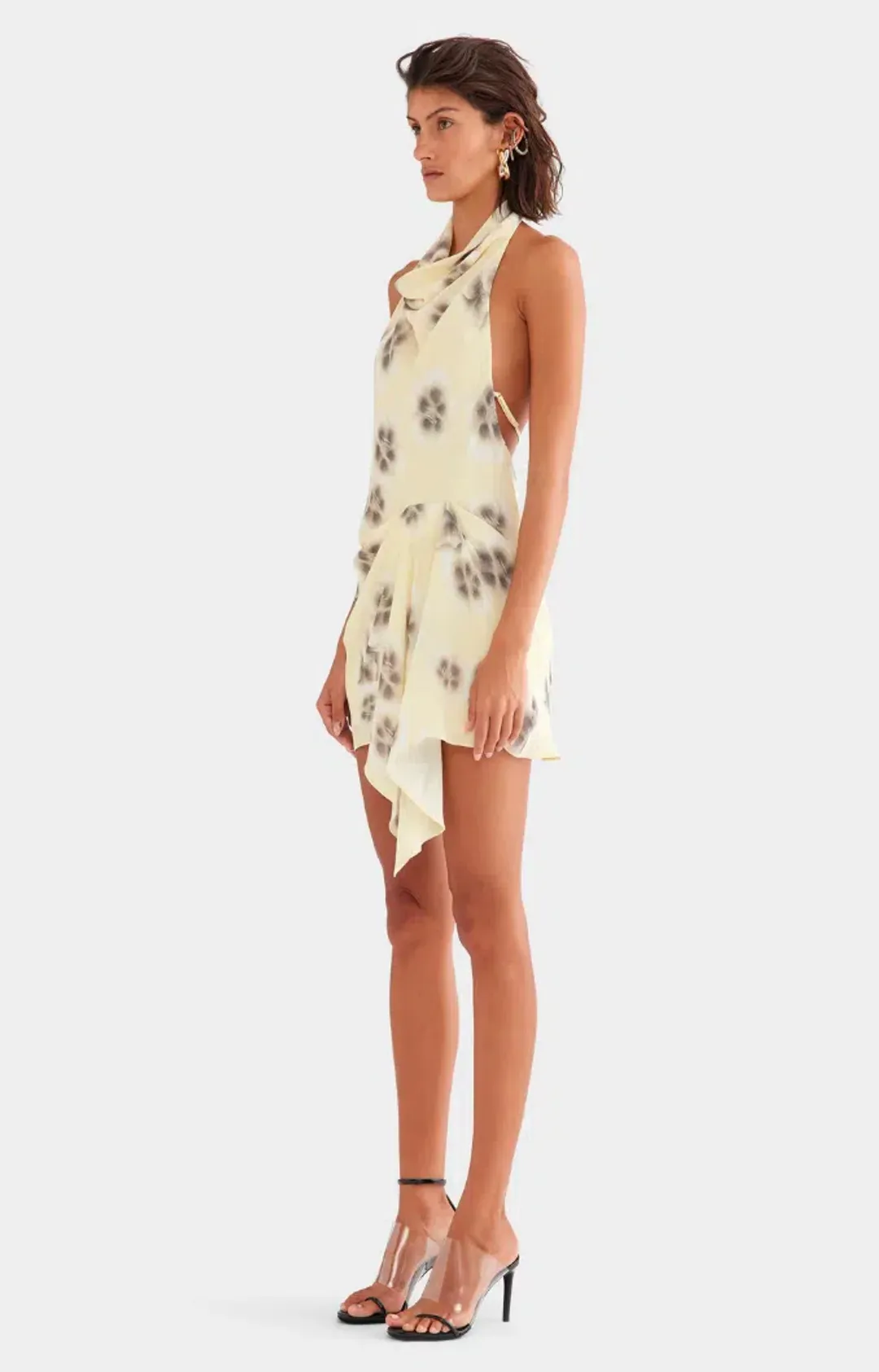 Venroy Draped Halter mini - pale yellow blurred floral - size XS for rent on The Volte - main image