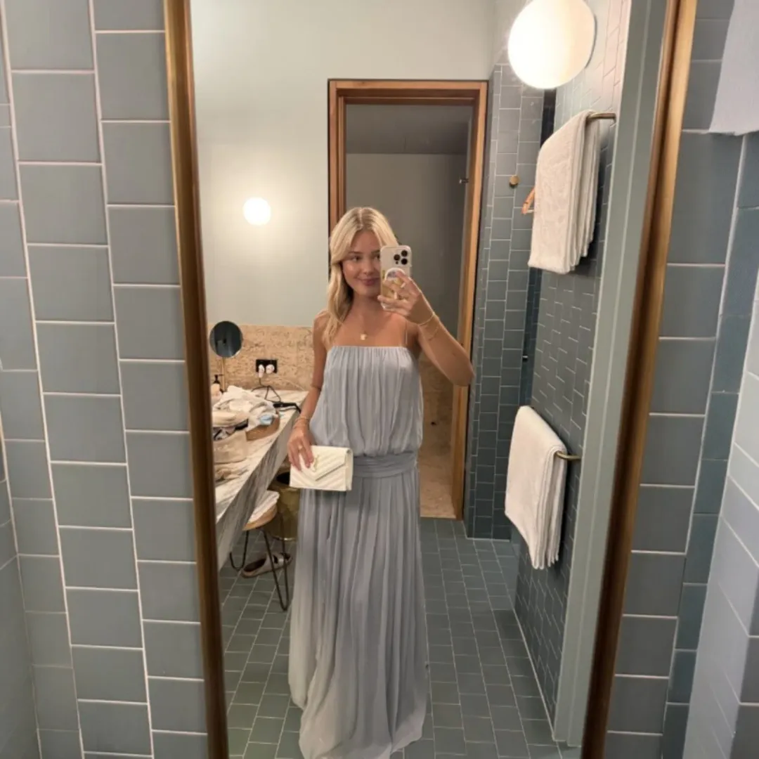 Bec & Bridge Camille Blouson Dress In Cloud Blue Size 8 for rent on The Volte - main image