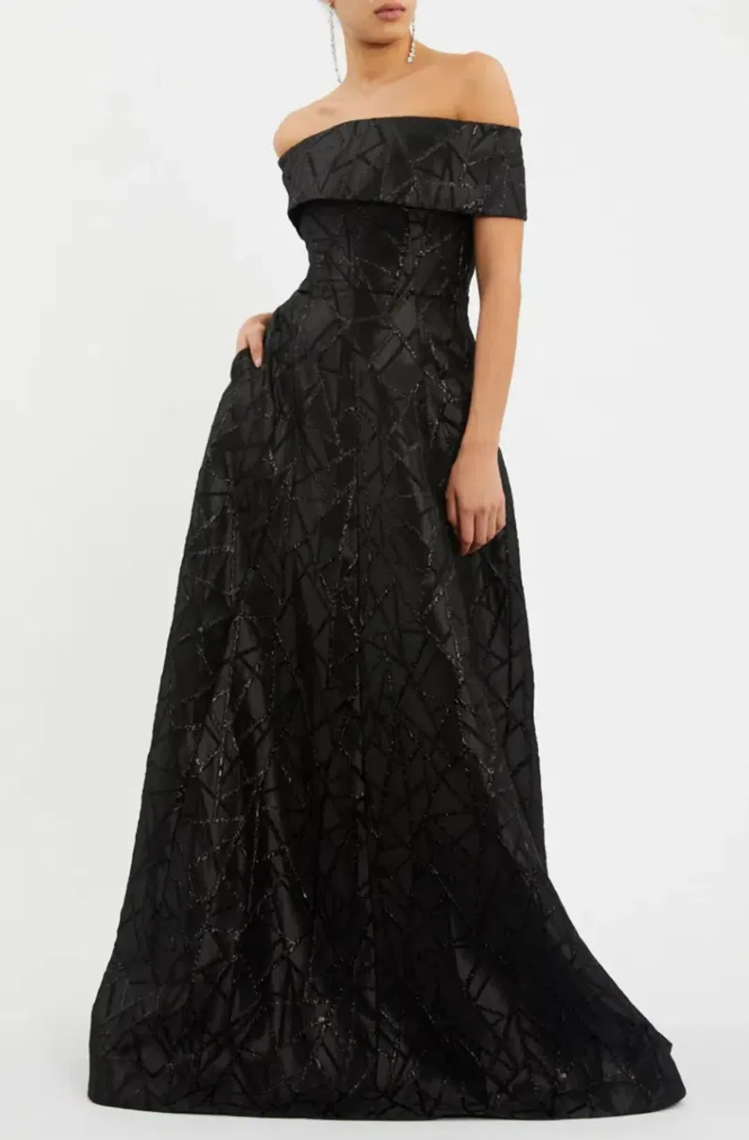 Rebecca Valance Colette Off Shoulder Gown Black Size AU 10 for rent on The Volte - main image