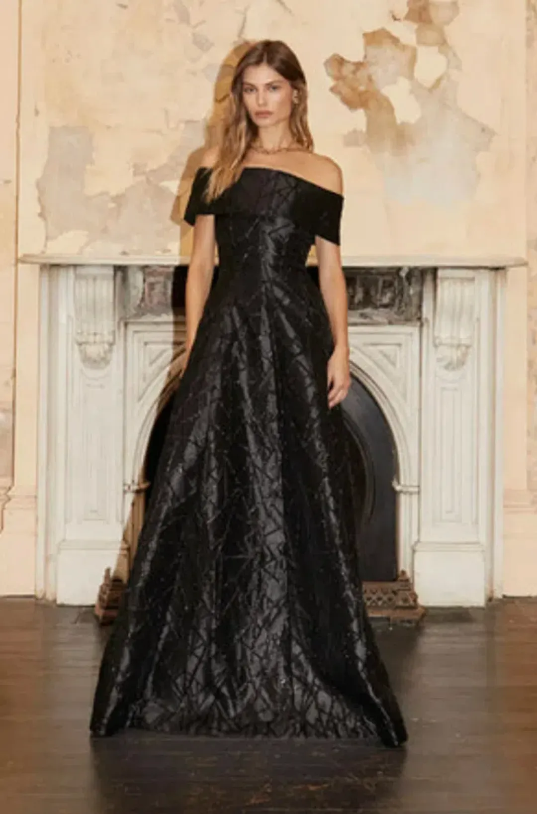 Rebecca Valance Colette Off Shoulder Gown Black Size AU 10 for rent on The Volte - main image