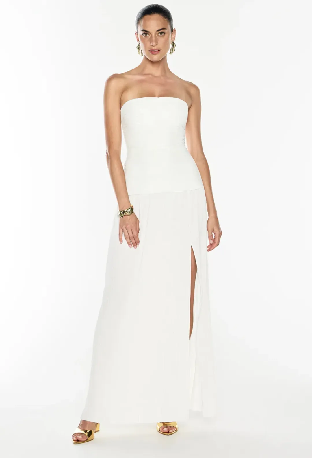 MANNING CARTELL DOUBLE TIME PLEAT STRAPLESS DRESS in WHITE AU 6 | Engagement party, Bridesmaid Dress  for rent on The Volte - main image