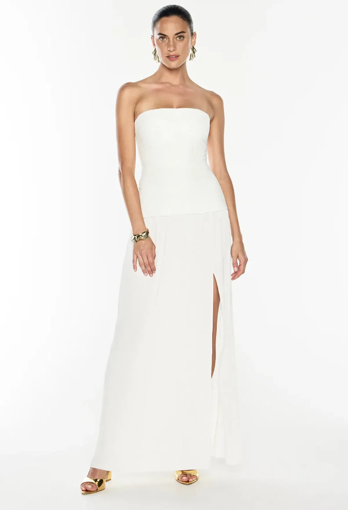 MANNING CARTELL DOUBLE TIME PLEAT STRAPLESS DRESS in WHITE AU 6 | Engagement party, Bridesmaid Dress  for rent on The Volte - main image