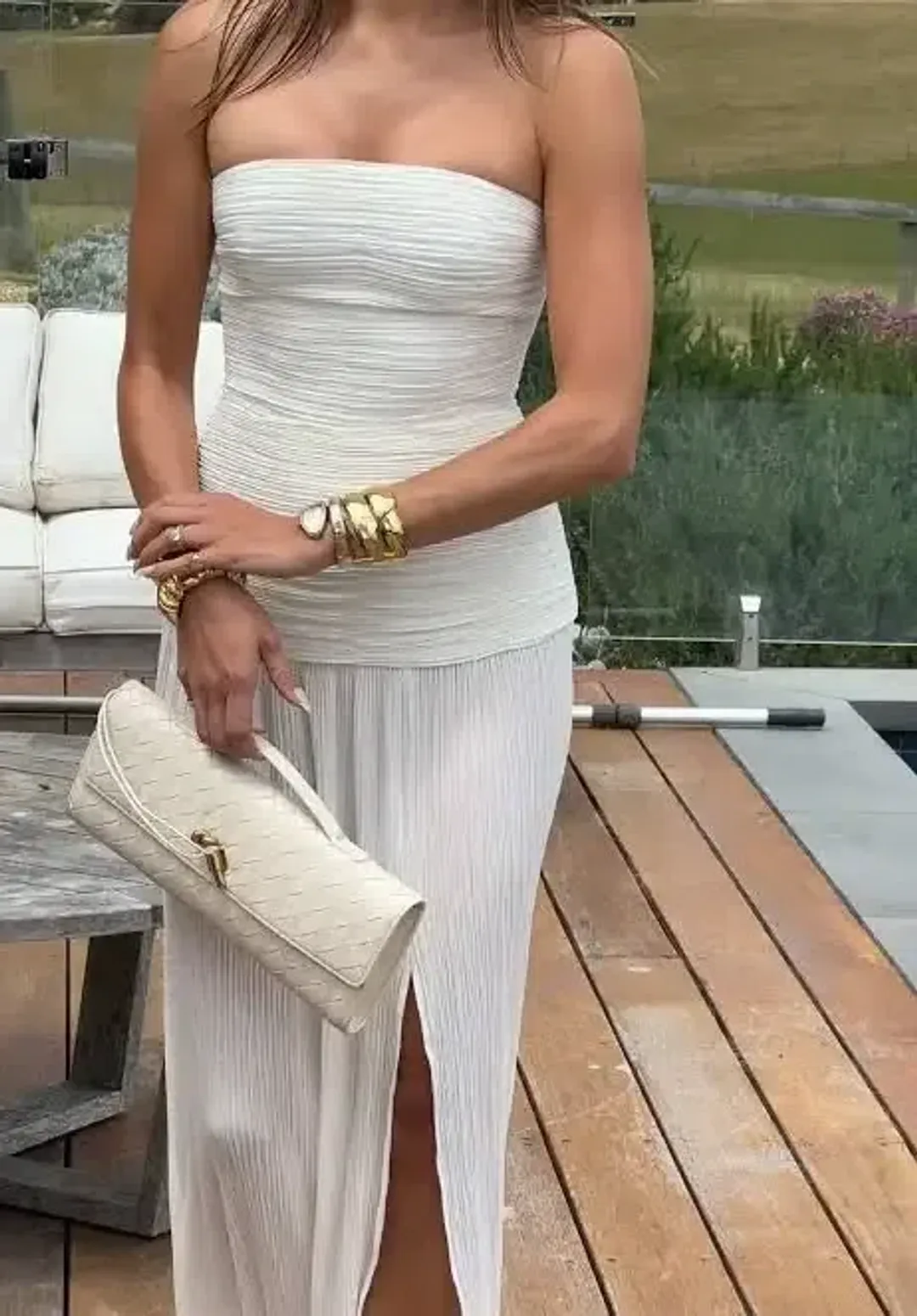 MANNING CARTELL DOUBLE TIME PLEAT STRAPLESS DRESS in WHITE AU 8 | Engagement party, Bridesmaid Dress  for rent on The Volte - main image