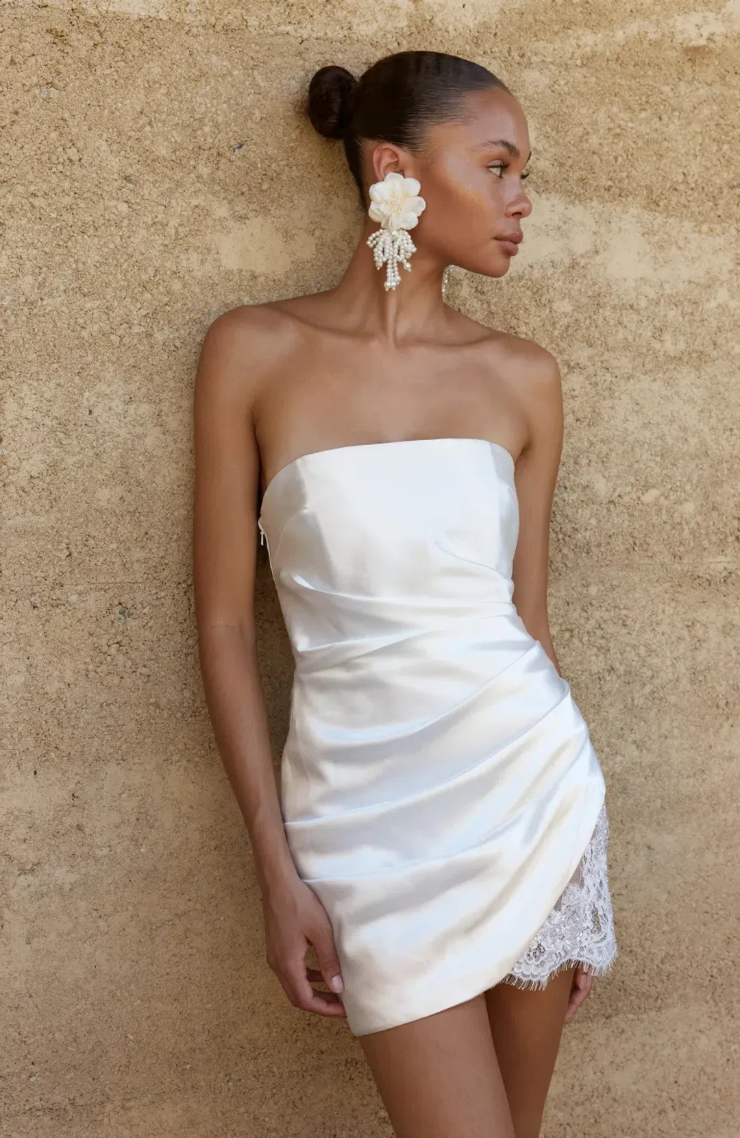 GRACE LOVES LACE SATEEN STRAPLESS MINI WEDDING DRESS in XS ( Fits AU 6 - 8 ) | Reception, Hen's & Bachelorette Party Dress for rent on The Volte - main image