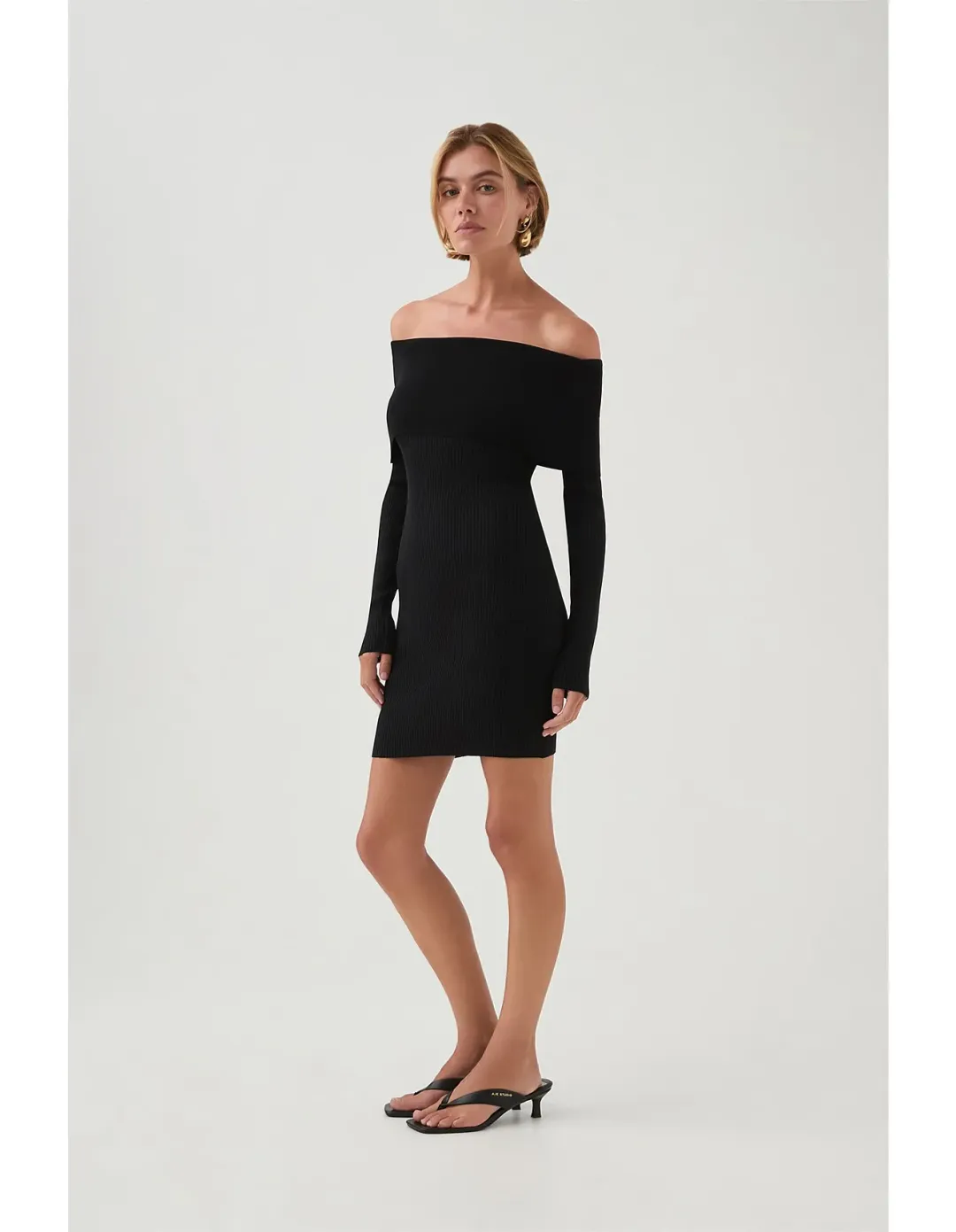 Aje Studio Deia Off Shoulder Long Sleeve Dress Black Size 12 for rent on The Volte - main image