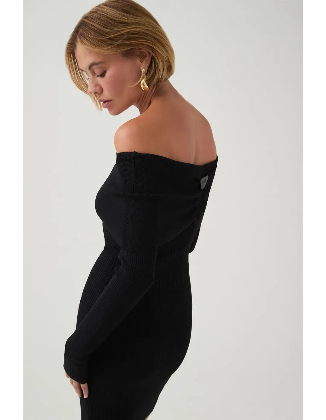 Aje Studio Deia Off Shoulder Long Sleeve Dress Black Size 12 for rent on The Volte - main image