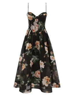 Zimmermann Luna Corset Midi Dress Black Rose Size 0 / AU 8 for rent on The Volte - image 1