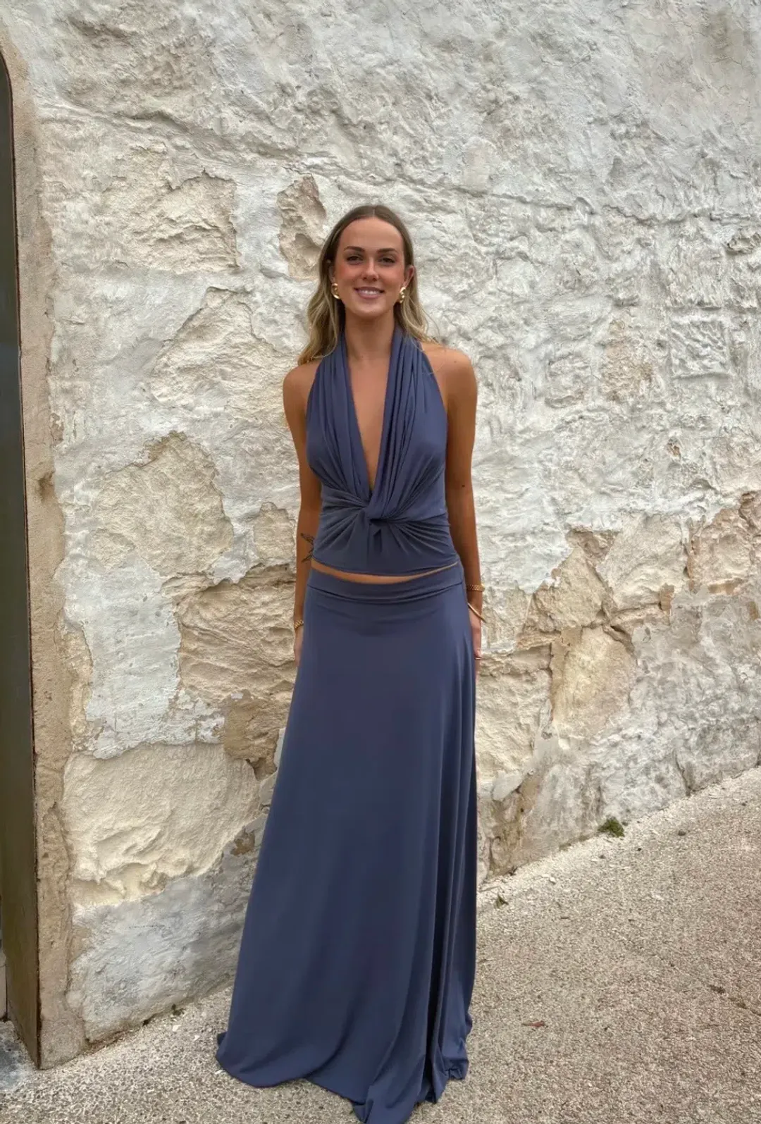 Donna'a Daughter Co. Sola Top/Suki Skirt Set in Steel Size S for rent on The Volte - main image