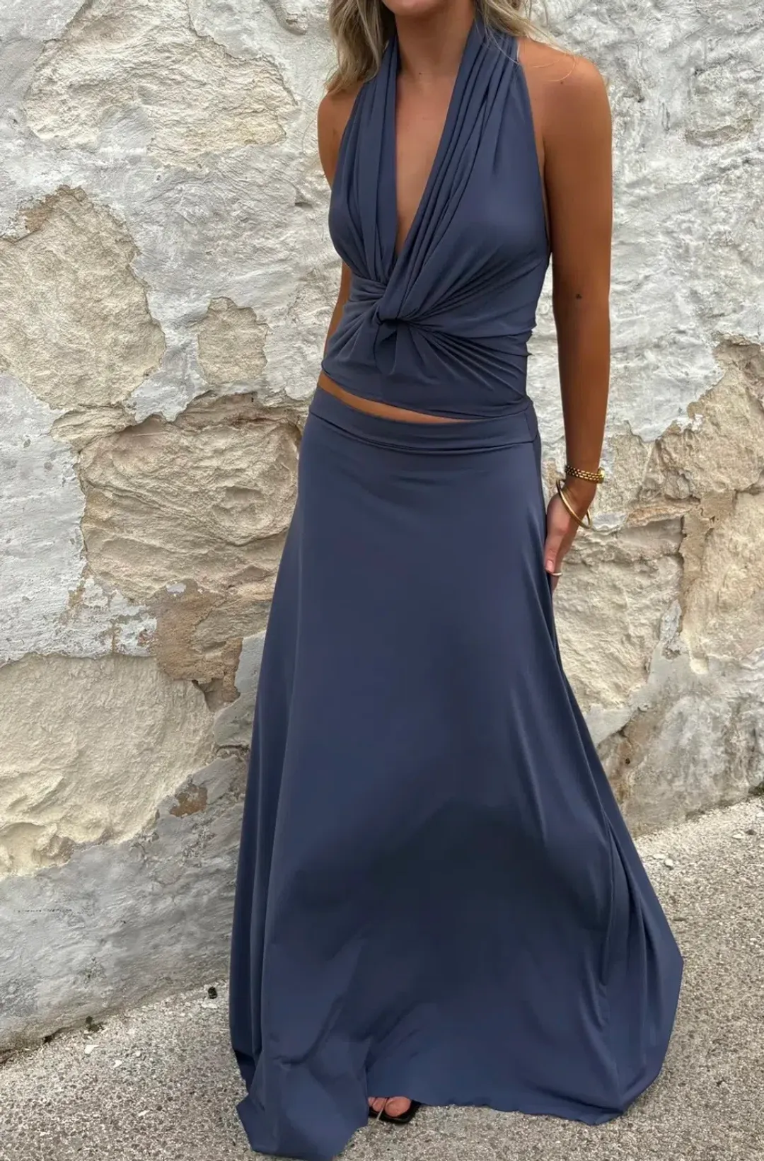 Donna'a Daughter Co. Sola Top/Suki Skirt Set in Steel Size S for rent on The Volte - main image