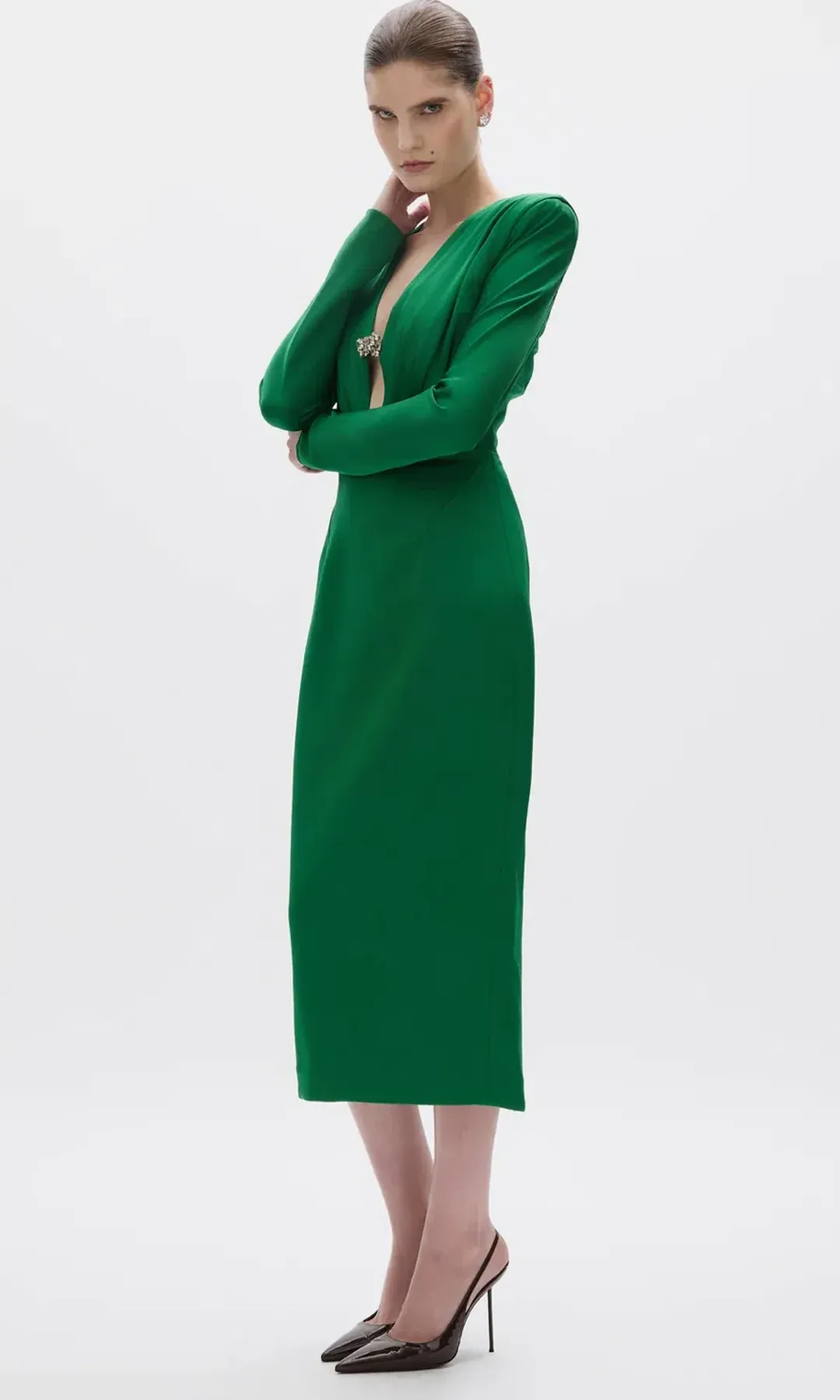 Rachel Gilbert Florida Long Sleeve Midi Dress in Green , Size 2 / AU 10 for rent on The Volte - main image