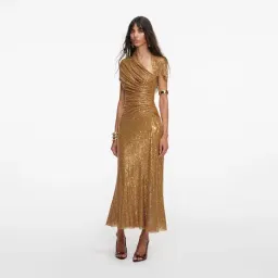 SELF PORTRAIT GOLD RHINESTONE DRAPE MIDI DRESS in Gold UK 4 - Fits AU 6 for rent on The Volte - image 8