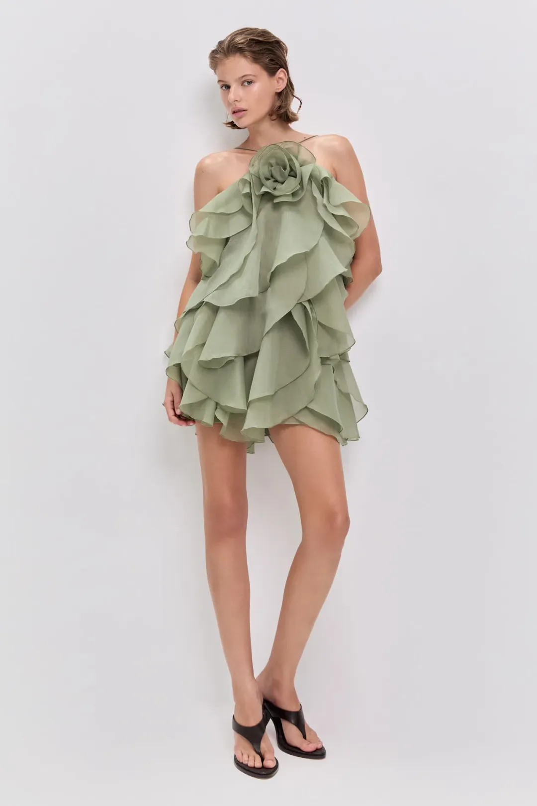 Aje Pandorea Layered Mini Dress in Moss Green Size 6 for rent on The Volte - main image