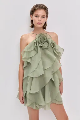 Aje Pandorea Layered Mini Dress in Moss Green Size 6 for rent on The Volte - image 2