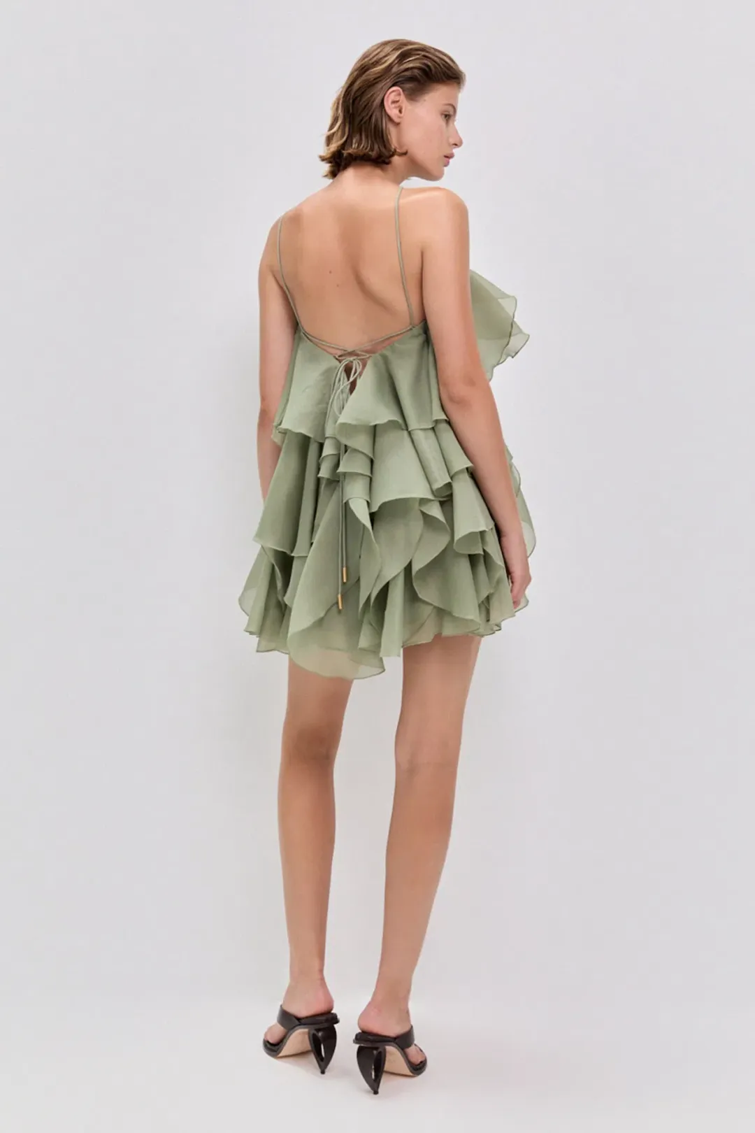Aje Pandorea Layered Mini Dress in Moss Green Size 6 for rent on The Volte - main image