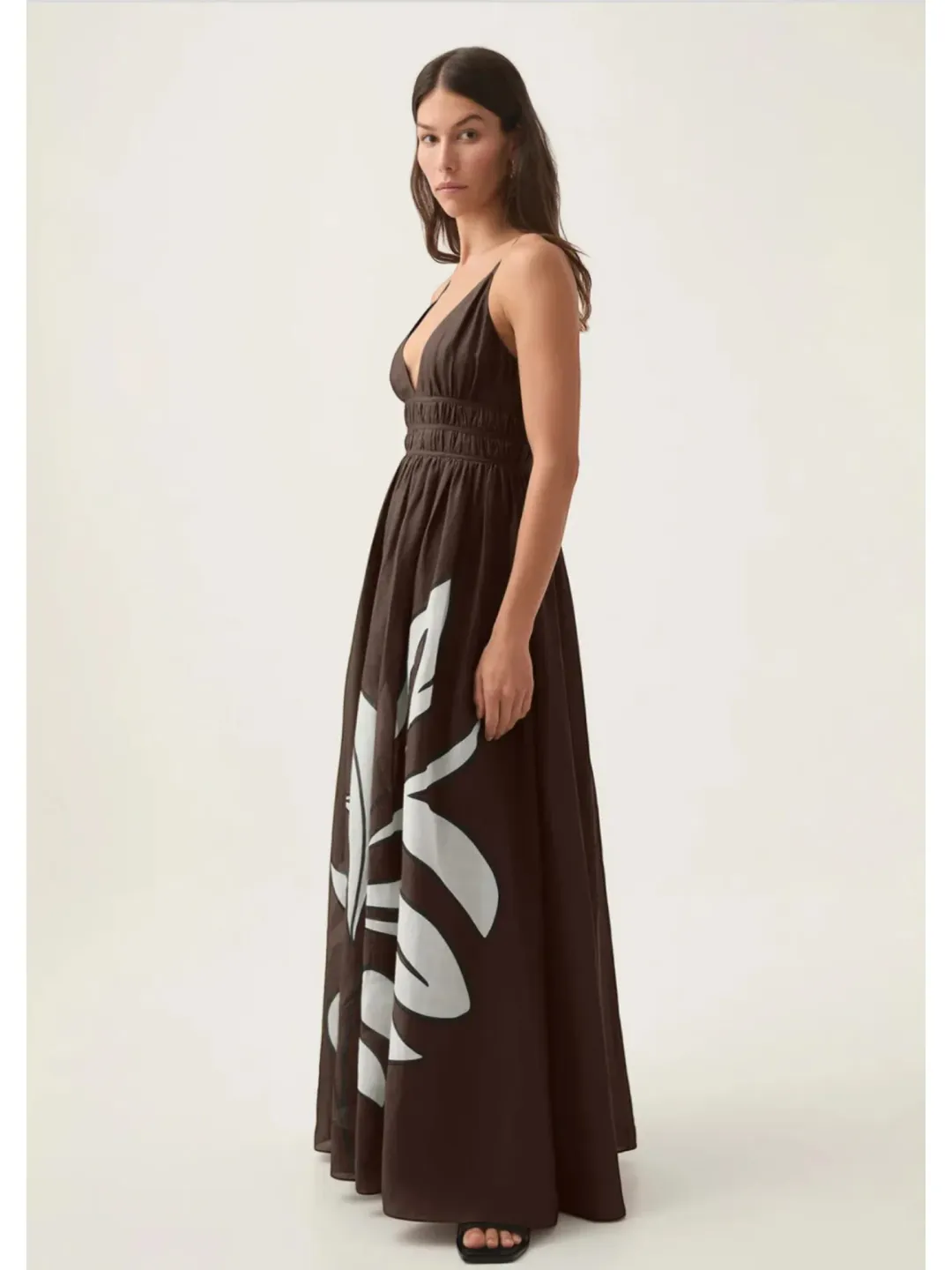 Aje Planetary Maxi Dress Size AU 16 Brown Carob Abstract Print Strappy Gown for rent on The Volte - main image