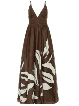 Aje Planetary Maxi Dress Size AU 16 Brown Carob Abstract Print Strappy Gown for rent on The Volte - image 6