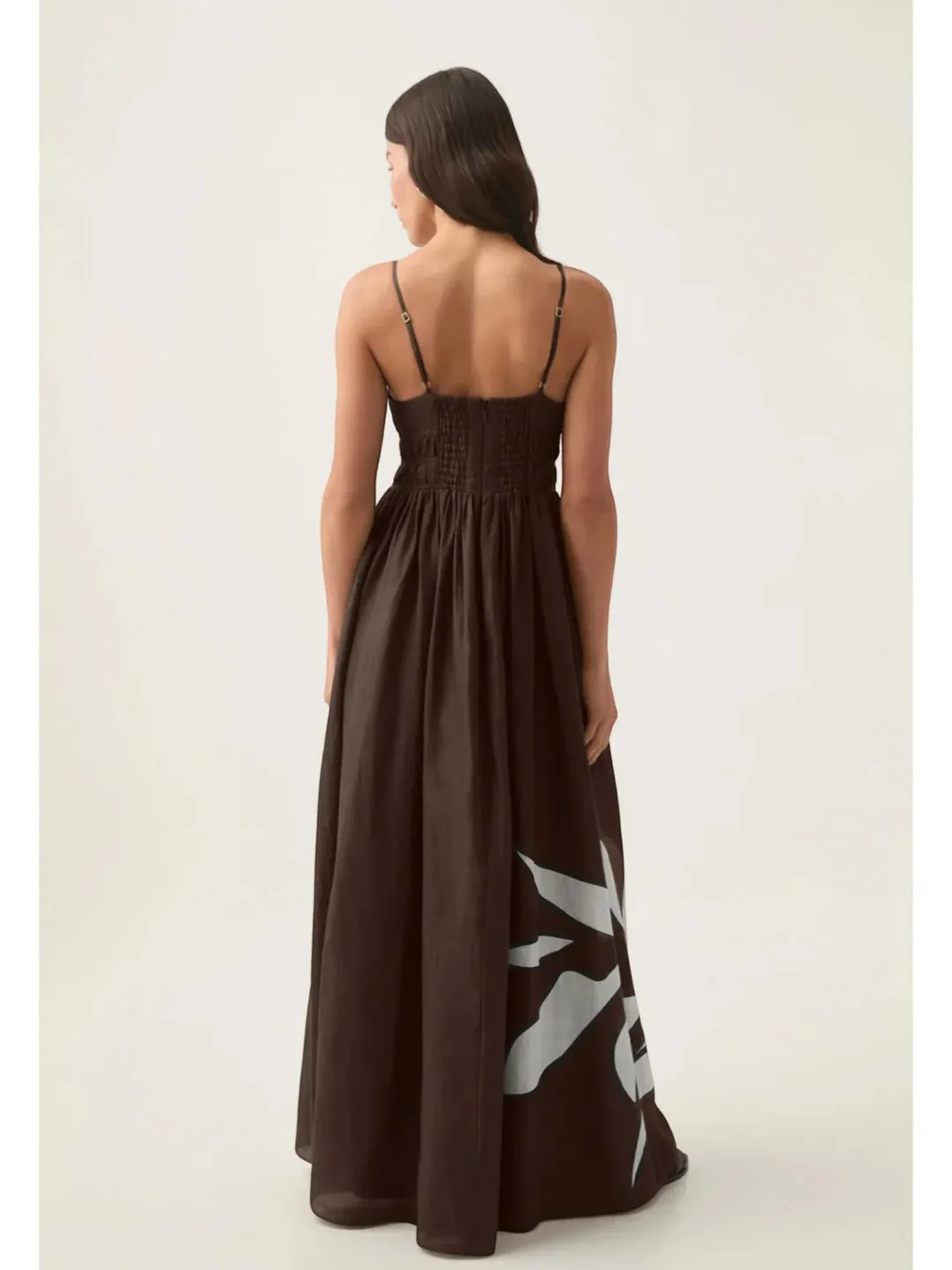 Aje Planetary Maxi Dress Size AU 16 Brown Carob Abstract Print Strappy Gown for rent on The Volte - main image