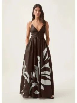 Aje Planetary Maxi Dress Size AU 16 Brown Carob Abstract Print Strappy Gown for rent on The Volte - image 1