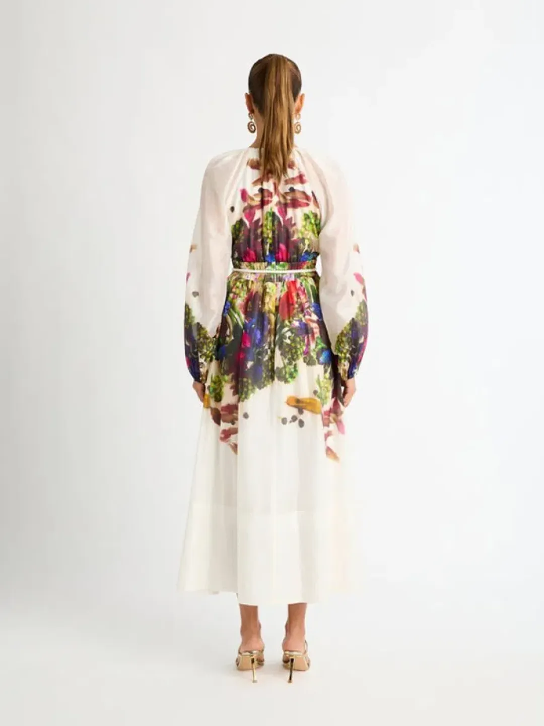 Sheike Impression Maxi Dress Size AU 16 / US 12 Tencel Linen Floral Print Long Sleeve Gown for rent on The Volte - main image