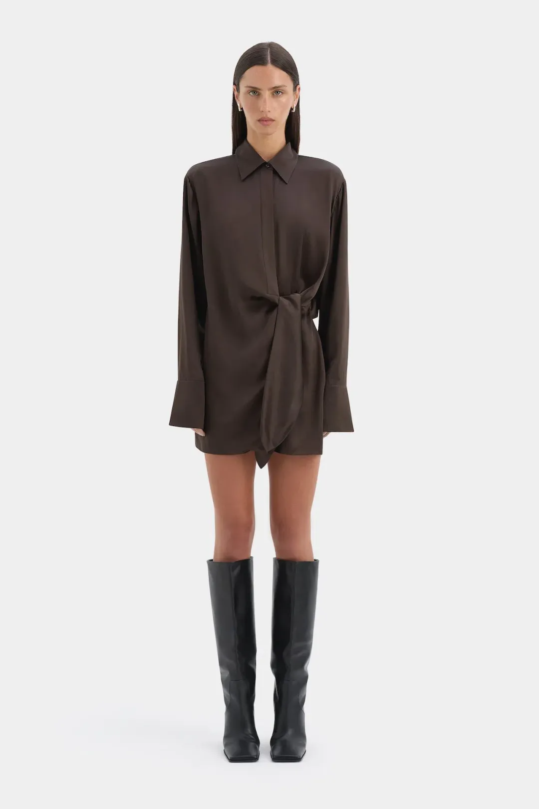 Sir the Label Sorrento Shirt Dress in Bitter Chocolate Size 2 / AU 10 for rent on The Volte - main image