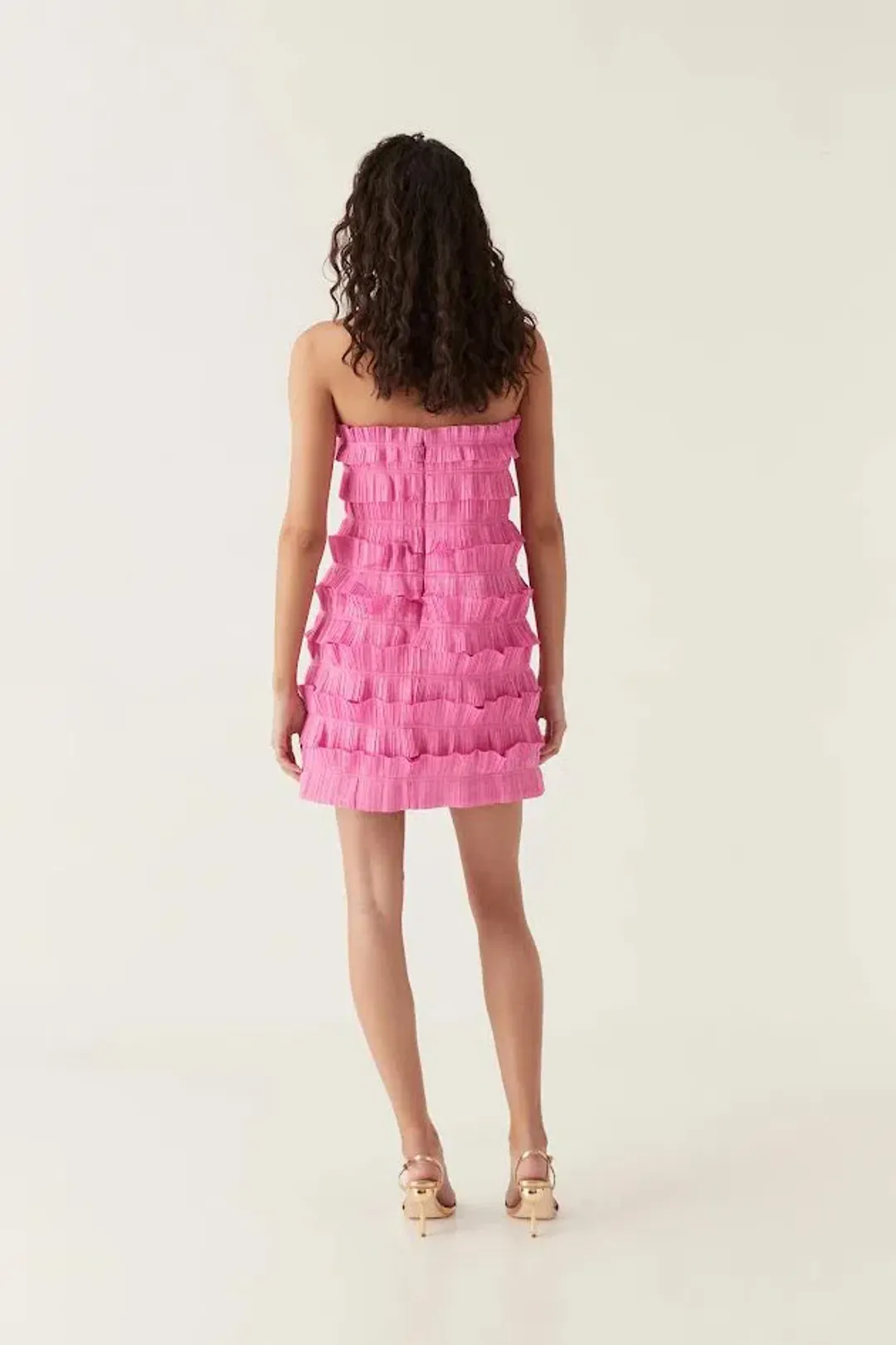 New AJE Strapless 'Palladium' Ruffled Mini Dress in Muted Fuchsia Pink - Size 6 AU for rent on The Volte - main image