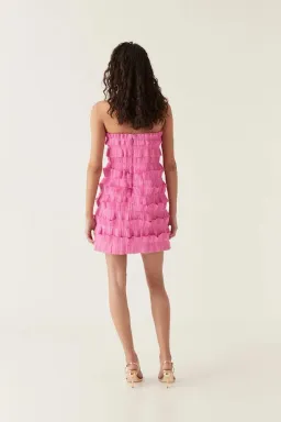 New AJE Strapless 'Palladium' Ruffled Mini Dress in Muted Fuchsia Pink - Size 6 AU for rent on The Volte - image 3