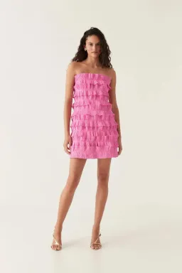 New AJE Strapless 'Palladium' Ruffled Mini Dress in Muted Fuchsia Pink - Size 6 AU for rent on The Volte - image 2