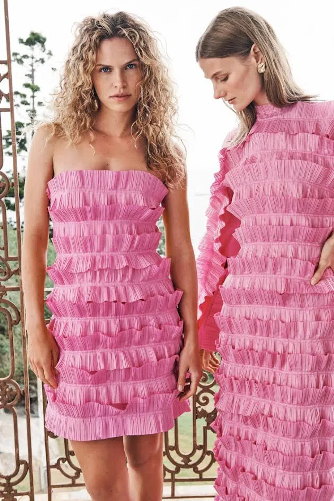 New AJE Strapless 'Palladium' Ruffled Mini Dress in Muted Fuchsia Pink - Size 6 AU for rent on The Volte - main image